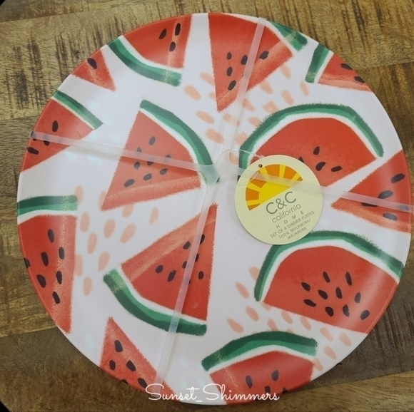 4pc set Watermelon C&C California Home Melamine 11" Dinner Plates New - Picture 4 of 4